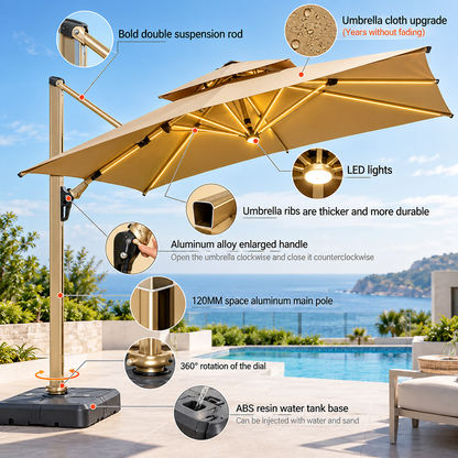 Solar LED Cantilever Patio Umbrella